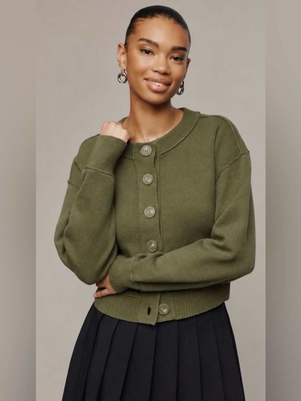 Maeve Anthropologie Sutton Olive Cropped Button Cardigan Sweater Small